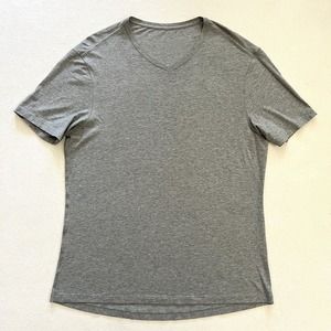 Lululemon Men Heathered Medium Grey Pima Cotton 5 Year V-neck Basic T-Shirt XL